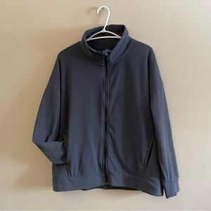 Mondetta Charcoal Blue Fleece Zip Up Jacket Dolman Sleeve – Size Large EUC